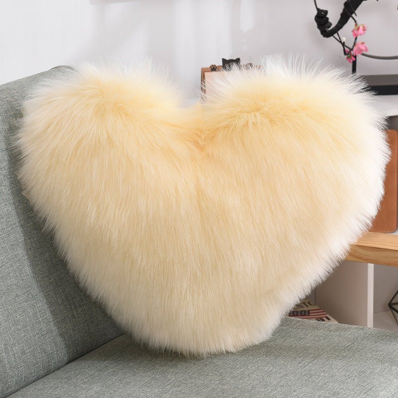 Throw Pillows Heart Shape Long Plush Fluffy Shaggy Cushion Cover Sofa Cushions Decorative Pillow Covers Pillowcase White - Serenity Spaces