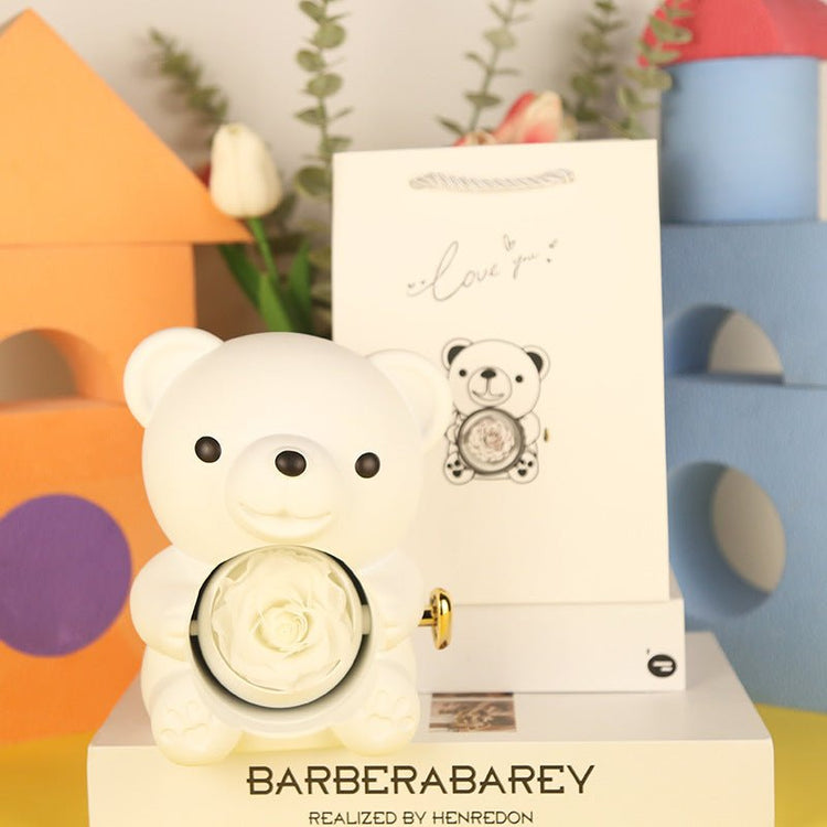 Eternal Rose Teddy Bear Gifts Box With Necklace Rotate Rose Jewelry Box Valentine Wedding Storage Gift Case For Women Girlfriend - Serenity Spaces