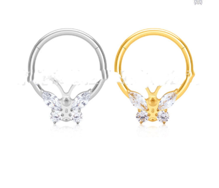 Fashion Butterfly Inlaid Zircon Closed Ring Nose Ring Stud Earrings Titanium Alloy Human Body Piercing Accessories - Serenity Spaces