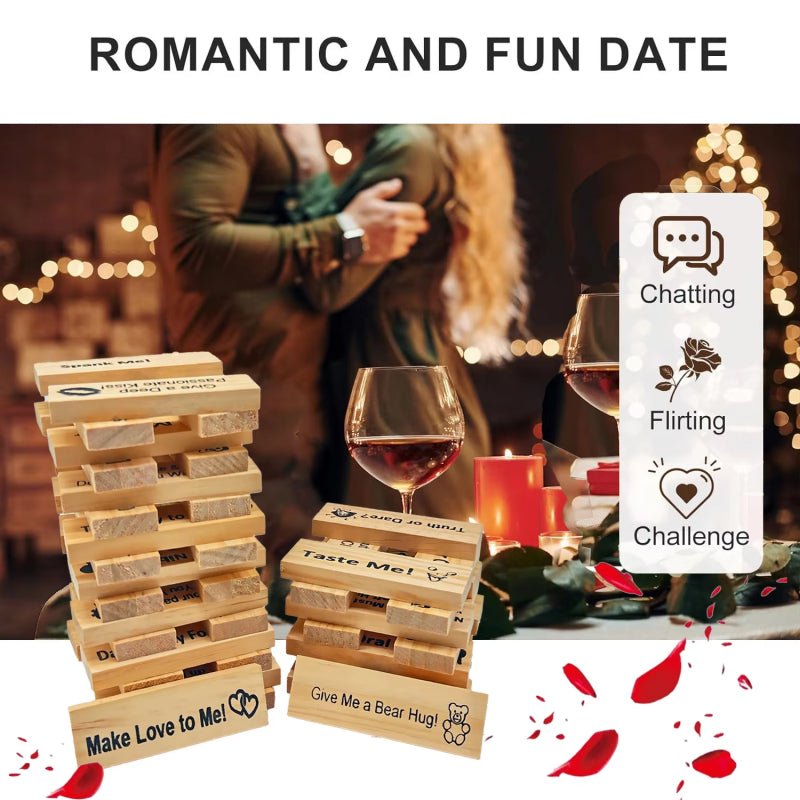 Couple Game Night Intimacy Block Tower Jenga Game Valentine Tumbling Tower Stacking Blocks Game Party Interactive Games 18 - Serenity Spaces