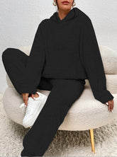Winter Plush Pajama Set Fashion Casual Hooded Top and Elastic Band Pants Warm Set - Serenity Spaces