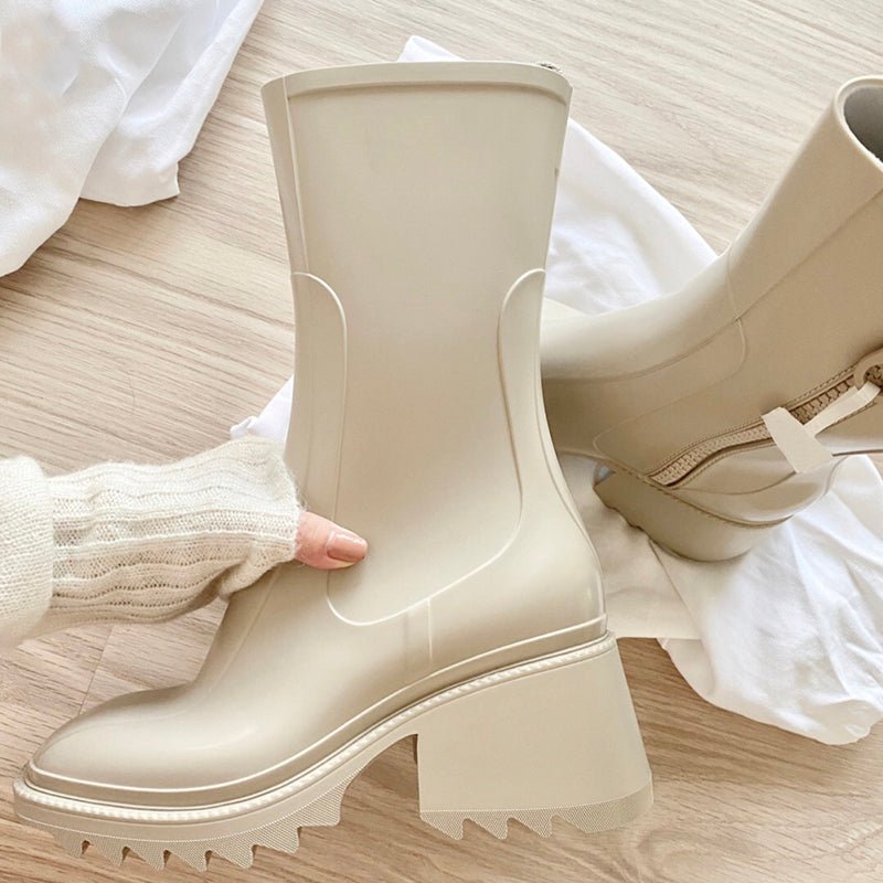 Thick - soled block heel square toe boots - Serenity Spaces