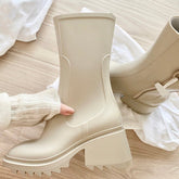 Thick - soled block heel square toe boots - Serenity Spaces