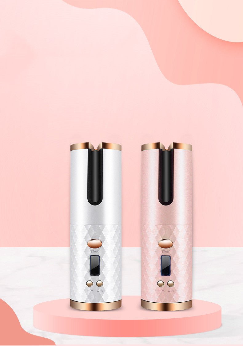 Rechargeable Automatic Hair Curler Women Portable Hair Curling Iron LCD Display Ceramic Curly Rotating Curling Wave Styer - Serenity Spaces