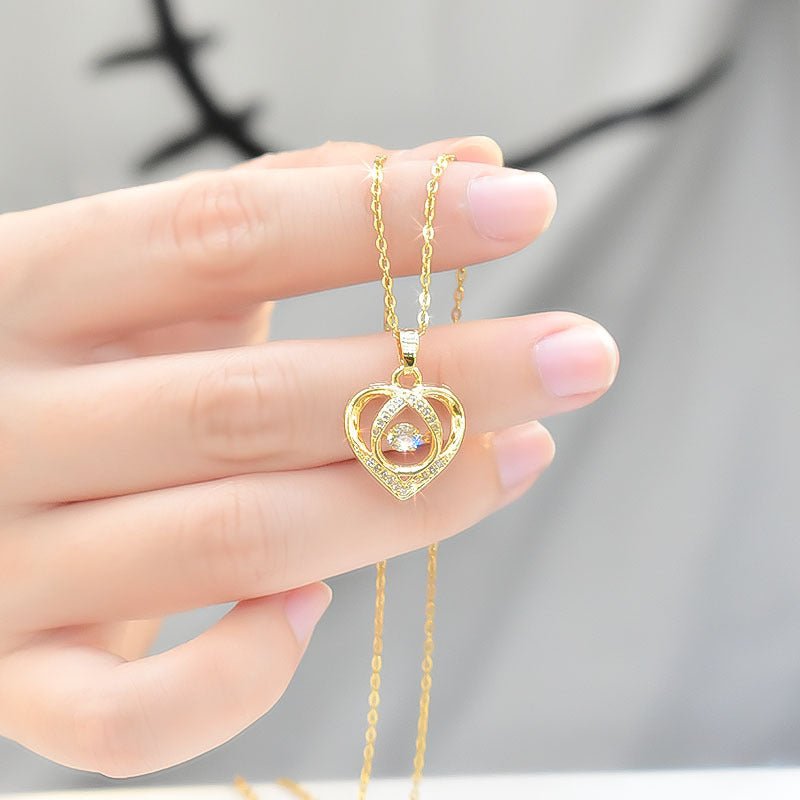 Fashion Dancing Love Necklace With Rhinestones Personality Creative Clavicle Chain Heart - shaped Necklace For Valentine&