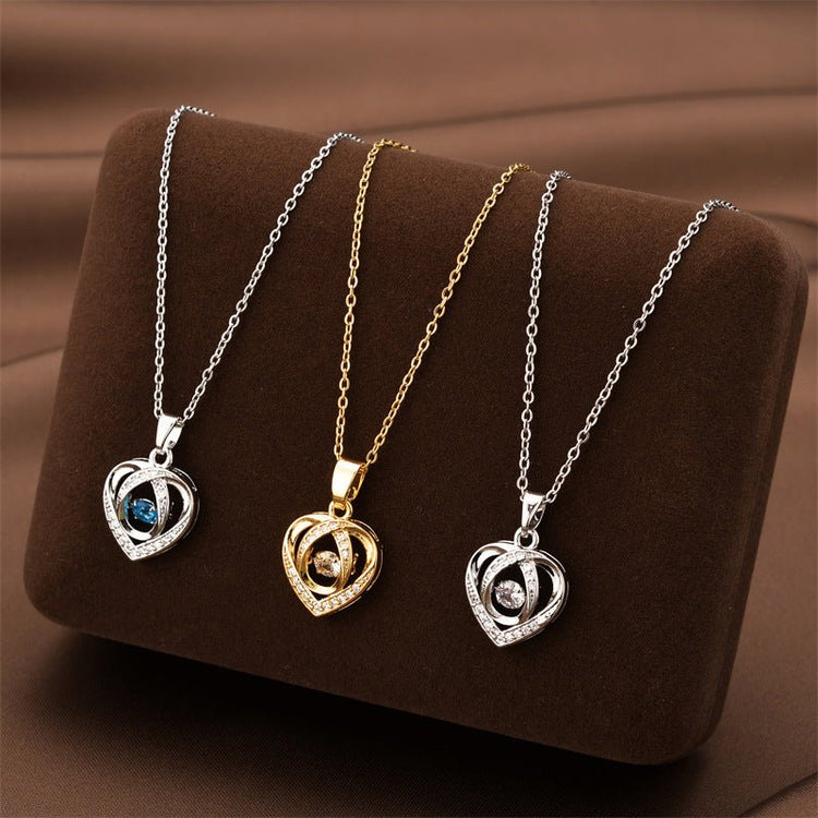 Fashion Dancing Love Necklace With Rhinestones Personality Creative Clavicle Chain Heart - shaped Necklace For Valentine&
