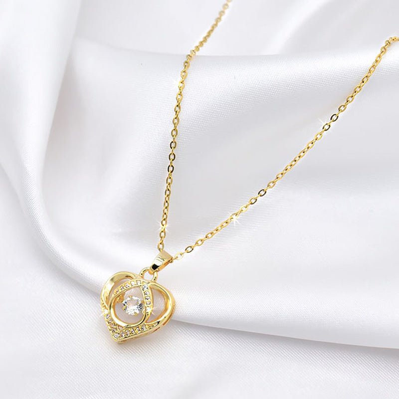 Fashion Dancing Love Necklace With Rhinestones Personality Creative Clavicle Chain Heart - shaped Necklace For Valentine&