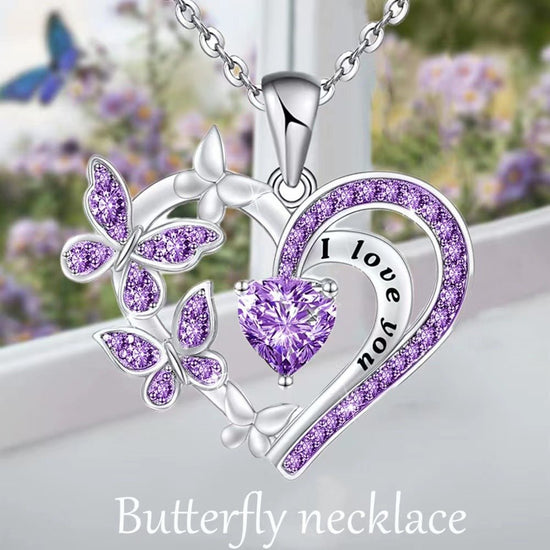 Ins Butterfly Love Necklace With Rhinestones Fashion Personality Hollow Heart - shaped Clavicle Chain Pendant Necklace For Valentine&