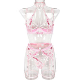 Love Drill Buckle Sexy Cutout Embroidered Sexy Lingerie Suit - Serenity Spaces