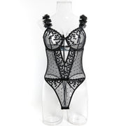 Pink Petals Love Embroidered Romantic Girls' Clothing Design Sexy Lingerie Jumpsuit