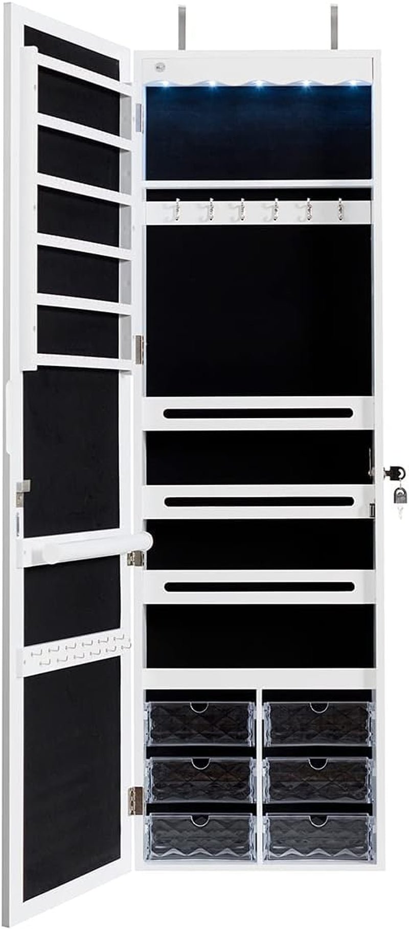 Jewelry Cabinet Armoire, Wall Mount Door Hanging, Lockable Jewelry Organizer with 47.5&