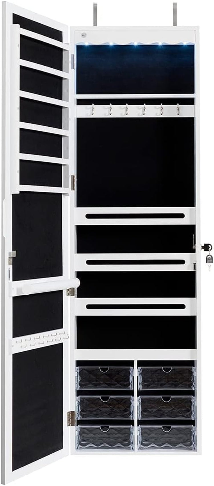 Jewelry Cabinet Armoire, Wall Mount Door Hanging, Lockable Jewelry Organizer with 47.5&