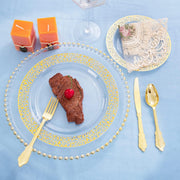 150Pcs Clear Gold Lace Plastic Party Plates Disposable Dinnerware Set Include 30 Dinner Plate-30 Dessert Plate-90 Gold Silverware Perfect for Birthday Wedding Party Dinner