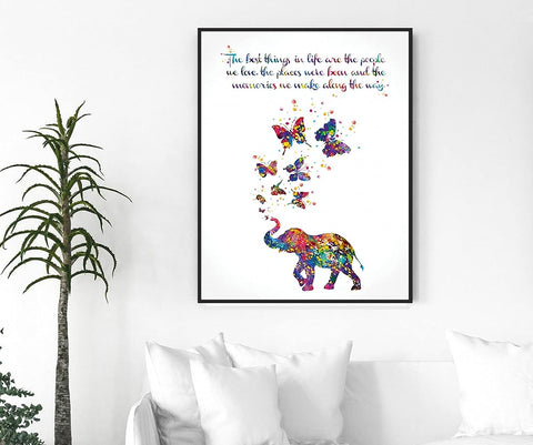 Elephant Wall Art Elephant Pictures for Wall Elephant and Butterfly Poster Motivational Quote Elephant Print Wall Art for Living Room Elephant Family Illustration Art Painting 16*24 Inches No Frame