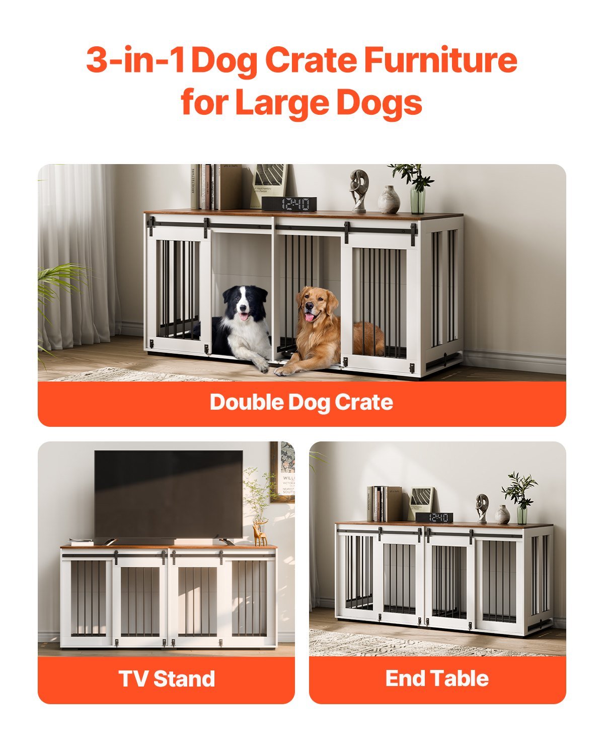 Dog Crate Furniture 72 In Indoor Wooden Dog Kennel With Tray Heavy Duty - Serenity Spaces