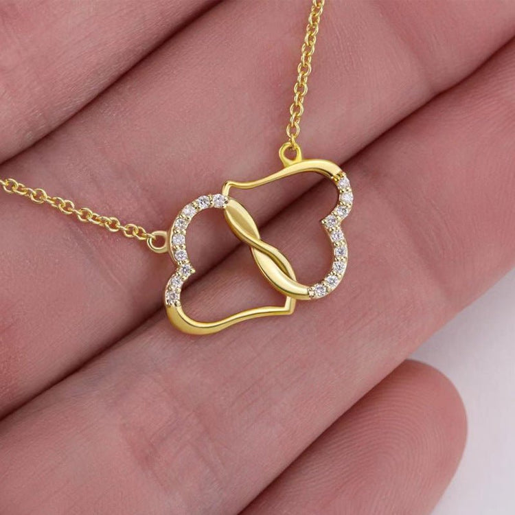Fashion Double Heart Love Necklace With Rhinestones Inlaid Zircon Mother Valentine&