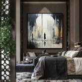 Handmade Oil Painting Canvas Wall Art Decoration Black And White Abstract Artwork Medieval Black Neoclassicism Wall Decor Street For Home Office Decor - Serenity Spaces