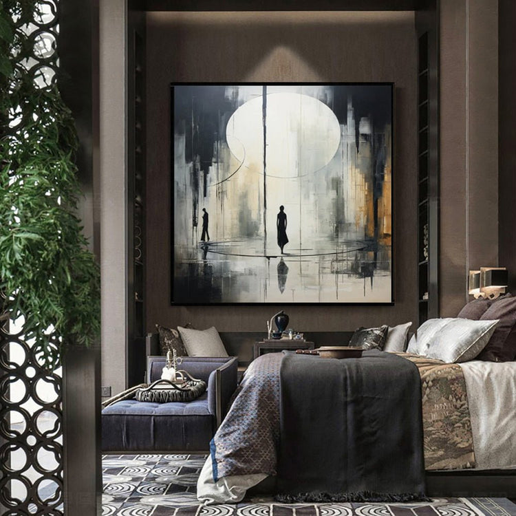 Handmade Oil Painting Canvas Wall Art Decoration Black And White Abstract Artwork Medieval Black Neoclassicism Wall Decor Street For Home Office Decor - Serenity Spaces