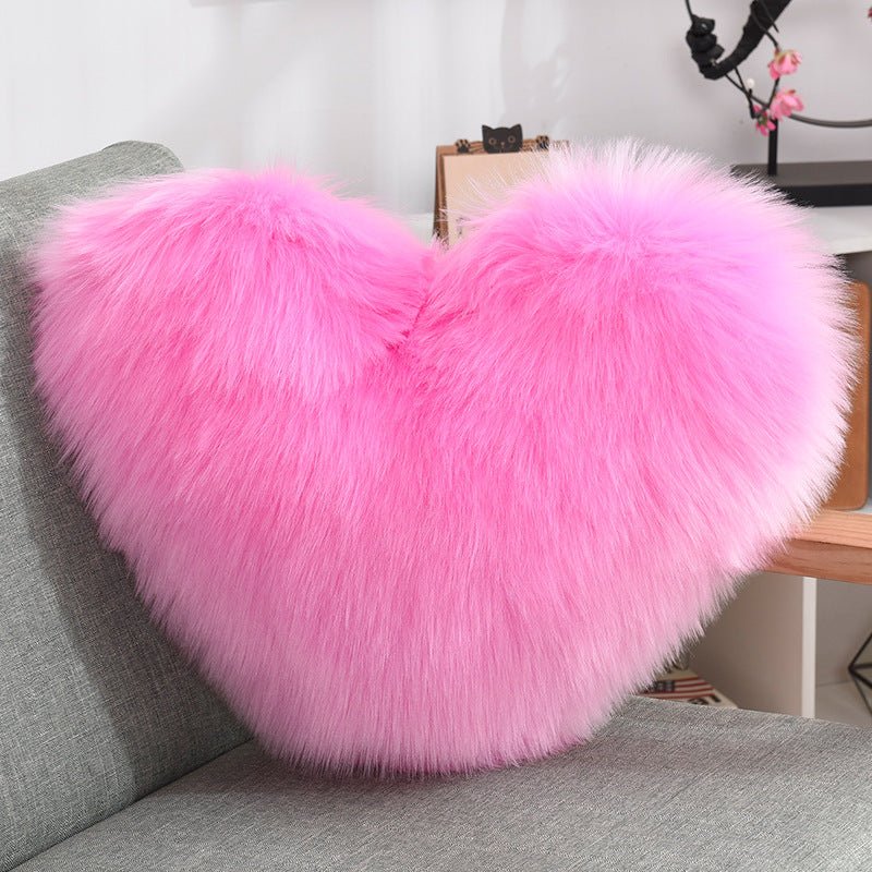 Throw Pillows Heart Shape Long Plush Fluffy Shaggy Cushion Cover Sofa Cushions Decorative Pillow Covers Pillowcase White - Serenity Spaces
