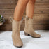 Pointed Toe Western Boots Fashion Retro Embroidered Chunky Square - heeled Mid - calf Boot For Women - Serenity Spaces
