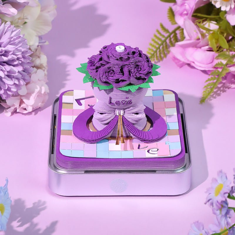 Paper Sculpture Calendar Rose 3D Sticky Notes Desktop Ornament - Serenity Spaces