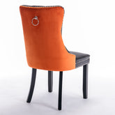 AA Furniture, Nikki Collection Modern, High End Tufted Solid Wood Contemporary PU And Velvet Upholstered Dining Chair With Wood Legs Nailhead Trim 2Pcs Set Black Orange, SW2101BO - Serenity Spaces