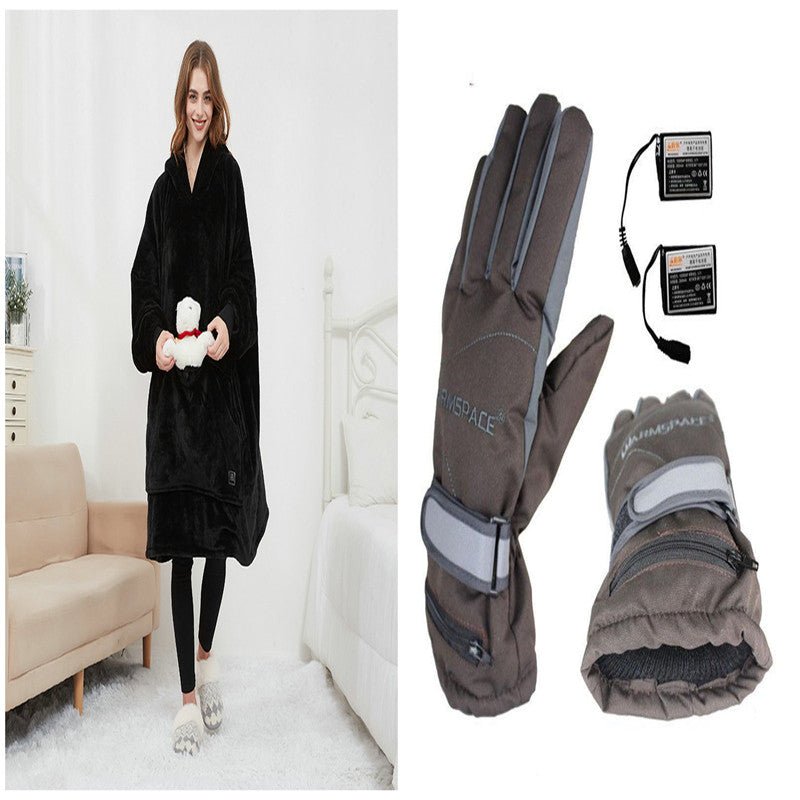 USB Heated Wearable Blanket Oversized Lazy Hoodie With Large Heating Area Back Cozy Warm Sherpa Hoodie Blanket No Battery Pack - Serenity Spaces