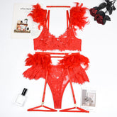 Feather Sexy Lingerie Lace Women Underwear Bra Panty - Serenity Spaces