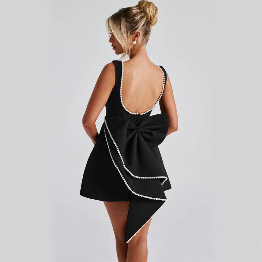 Fashion Big - Bowed Pearls Backless Dress Summer Slim Sleeveless A - line Dresses For Party Evening Women&