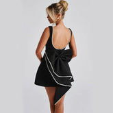 Fashion Big - Bowed Pearls Backless Dress Summer Slim Sleeveless A - line Dresses For Party Evening Women&