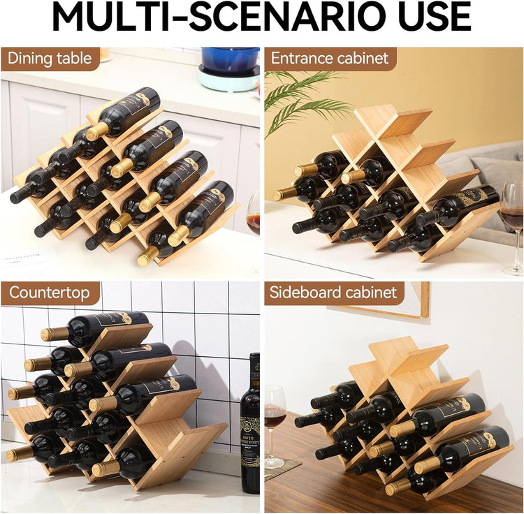 Wooden 13 - Bottle Wine Rack - Nature Wood 4 - Tier Wine Display Rack/Free Standing and Countertop Storage Shelf - Bottle Holder/Cabinet Glass XHJJ4 - NA - Serenity Spaces