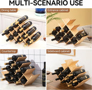 Wooden 13-Bottle Wine Rack - Nature Wood 4-Tier Wine Display Rack/Free Standing and Countertop Storage Shelf - Bottle Holder/Cabinet Glass XHJJ4-NA