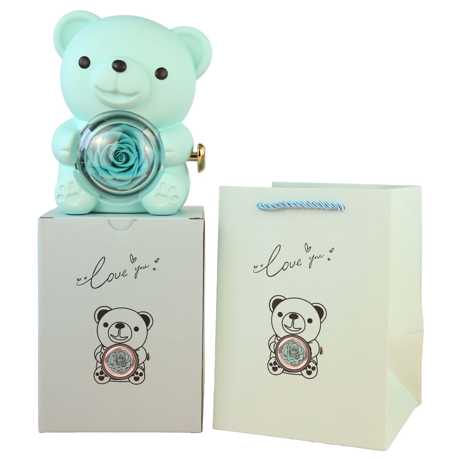 Eternal Rose Teddy Bear Gifts Box With Necklace Rotate Rose Jewelry Box Valentine Wedding Storage Gift Case For Women Girlfriend - Serenity Spaces
