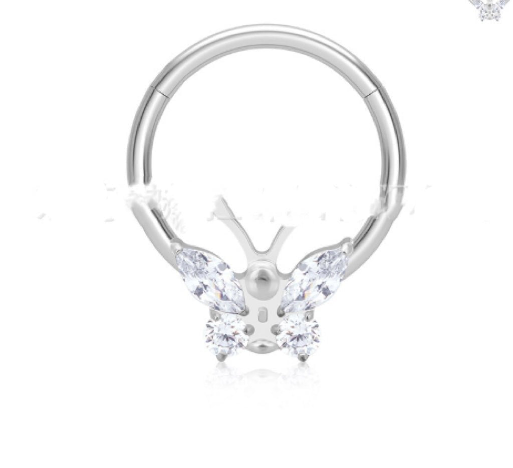 Fashion Butterfly Inlaid Zircon Closed Ring Nose Ring Stud Earrings Titanium Alloy Human Body Piercing Accessories - Serenity Spaces