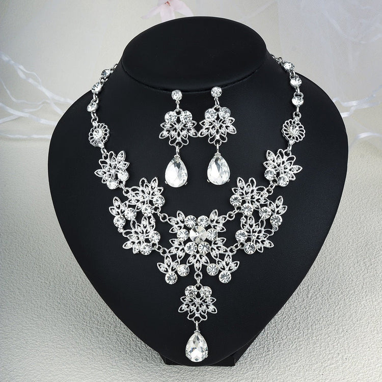 Rhinestone Pearl Earrings And Necklace Set Women - Serenity Spaces