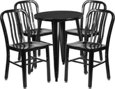 Thomas Commercial Grade 24" round Black Metal Indoor - Outdoor Table Set with 4 Vertical Slat Back Chairs - Serenity Spaces