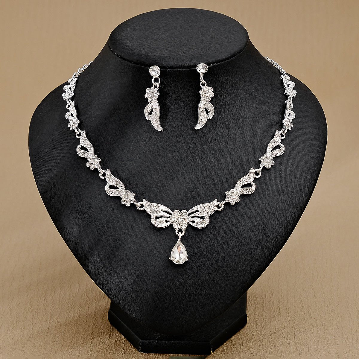 Rhinestone Pearl Earrings And Necklace Set Women - Serenity Spaces