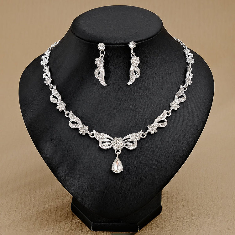 Rhinestone Pearl Earrings And Necklace Set Women - Serenity Spaces