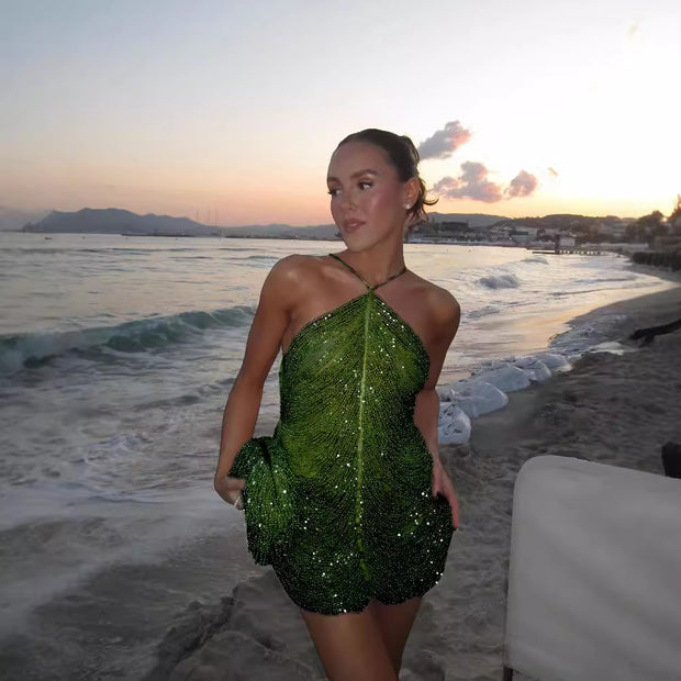 Sequin Tassel Halter Party Dress For Women
