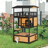 Wooden Outdoor Cat House, Wild Cat Shelter Kitten Tree - Serenity Spaces