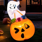 5Ft Halloween Inflatables Light up Cute Ghost Lift Pumpkin,Halloween Inflatables Outdoor Decorations,Blow up Halloween Yard Decorations