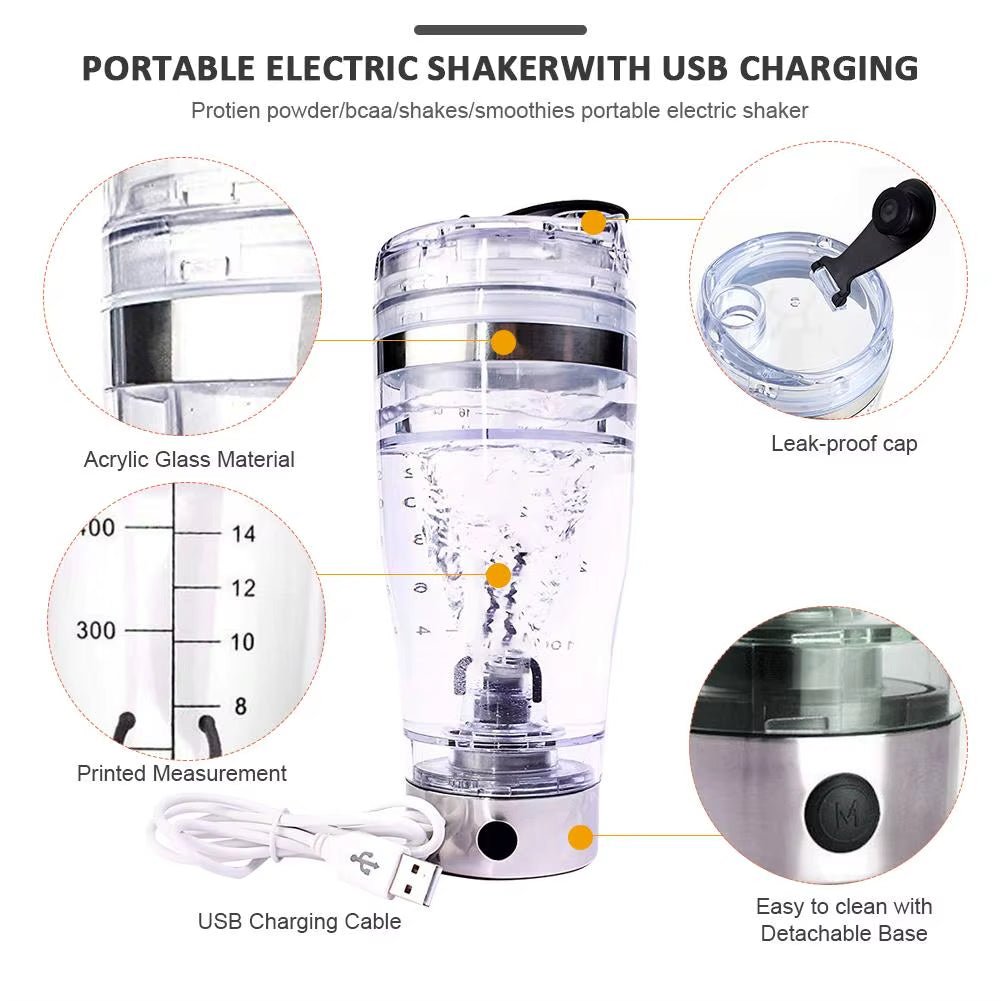450ML Electric Protein Shaker USB Shaker Bottles Milk Coffee Blender Water Bottle Movement Vortex Tornado Smart Mixer - Serenity Spaces