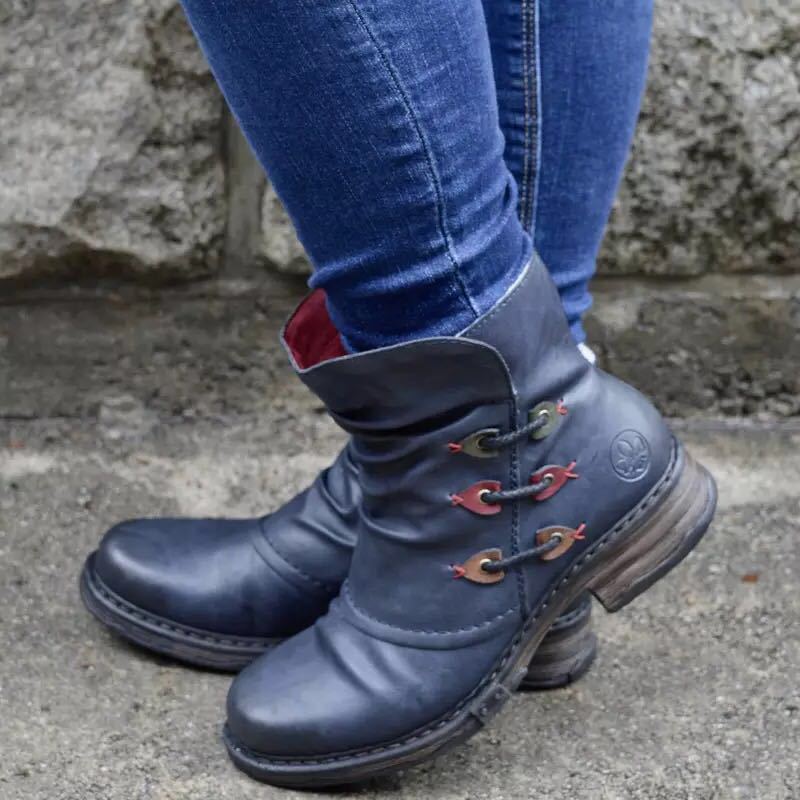 Round toe low heel short boots - Serenity Spaces