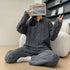 Autumn And Winter Zippered Fleece - lined Thick Coral Pajamas Loungewear Sleepwear - Serenity Spaces