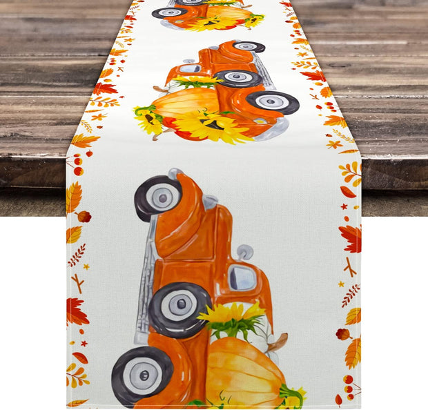 Thanksgiving Table Runner, Fall Decor Table Runners 72 Inches Long Pumpkin Sunflower Decor Fall Leaves for Thanksgiving Kitchen Dining Indoor Outdoor Activities (13" X 72")