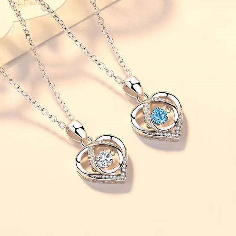 S925 Beating Heart - shaped Necklace Women Luxury Love Rhinestones Necklace Jewelry Gift For Valentine&