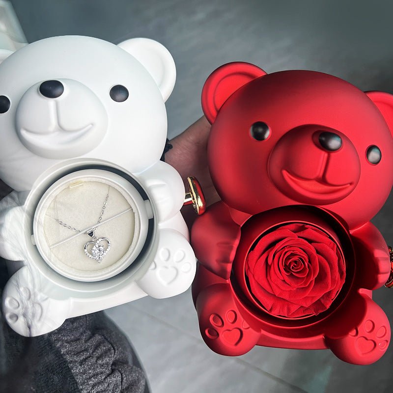 Rotating Bear Gift Box Rose Jewelry Box - Serenity Spaces