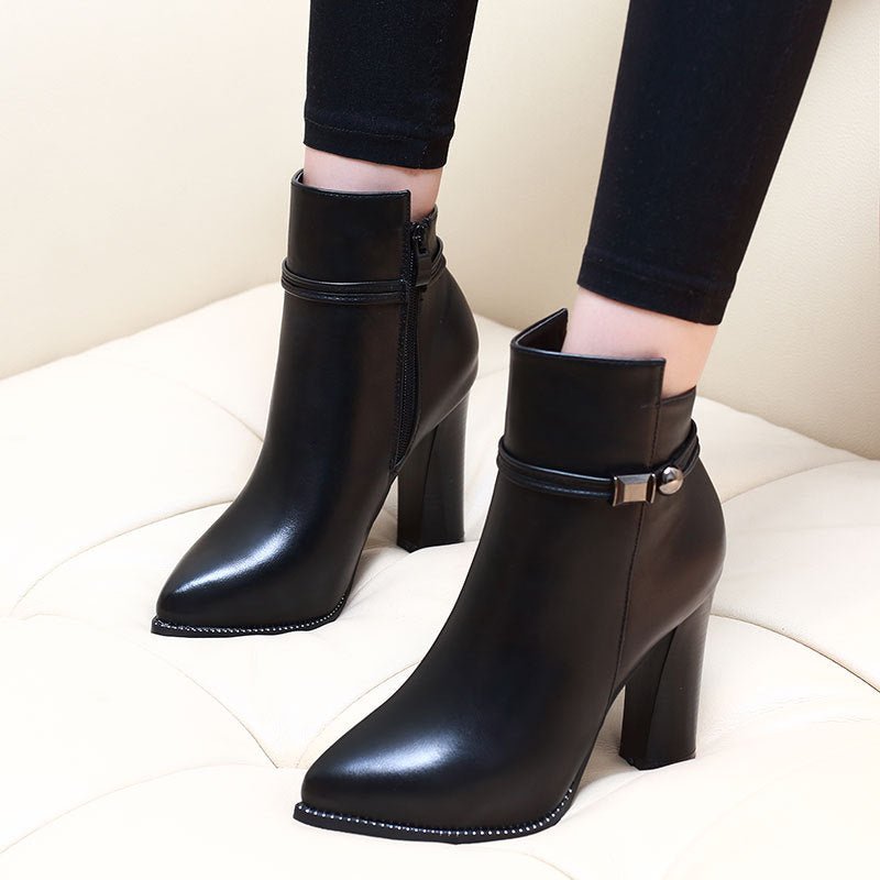 Sexy pointed Martin boots with plush - Serenity Spaces