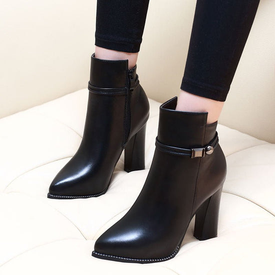 Sexy pointed Martin boots with plush - Serenity Spaces