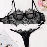 Black Mesh Bra Anti - sagging Lace Sexy Lingerie Set Women - Serenity Spaces